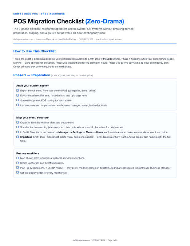 First page of the POS Migration Checklist PDF